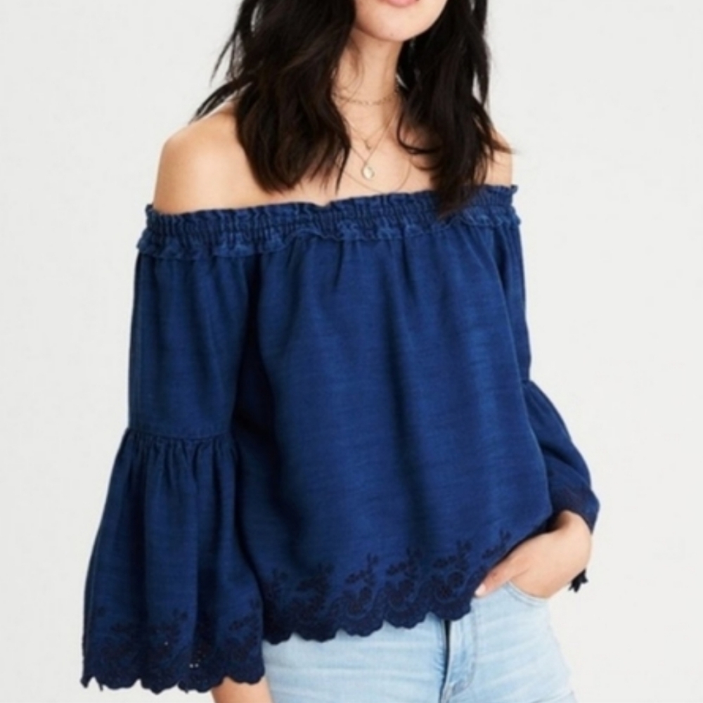 AEO Denim Chambray Bell Sleeve Top